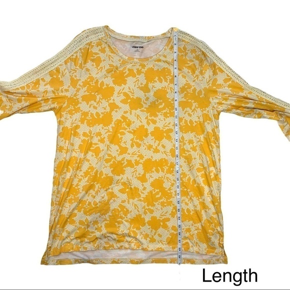 Lands' End Yellow Floral Long Sleeve Crocheted Detail Shirt Top Size Large - Picture 14 of 16